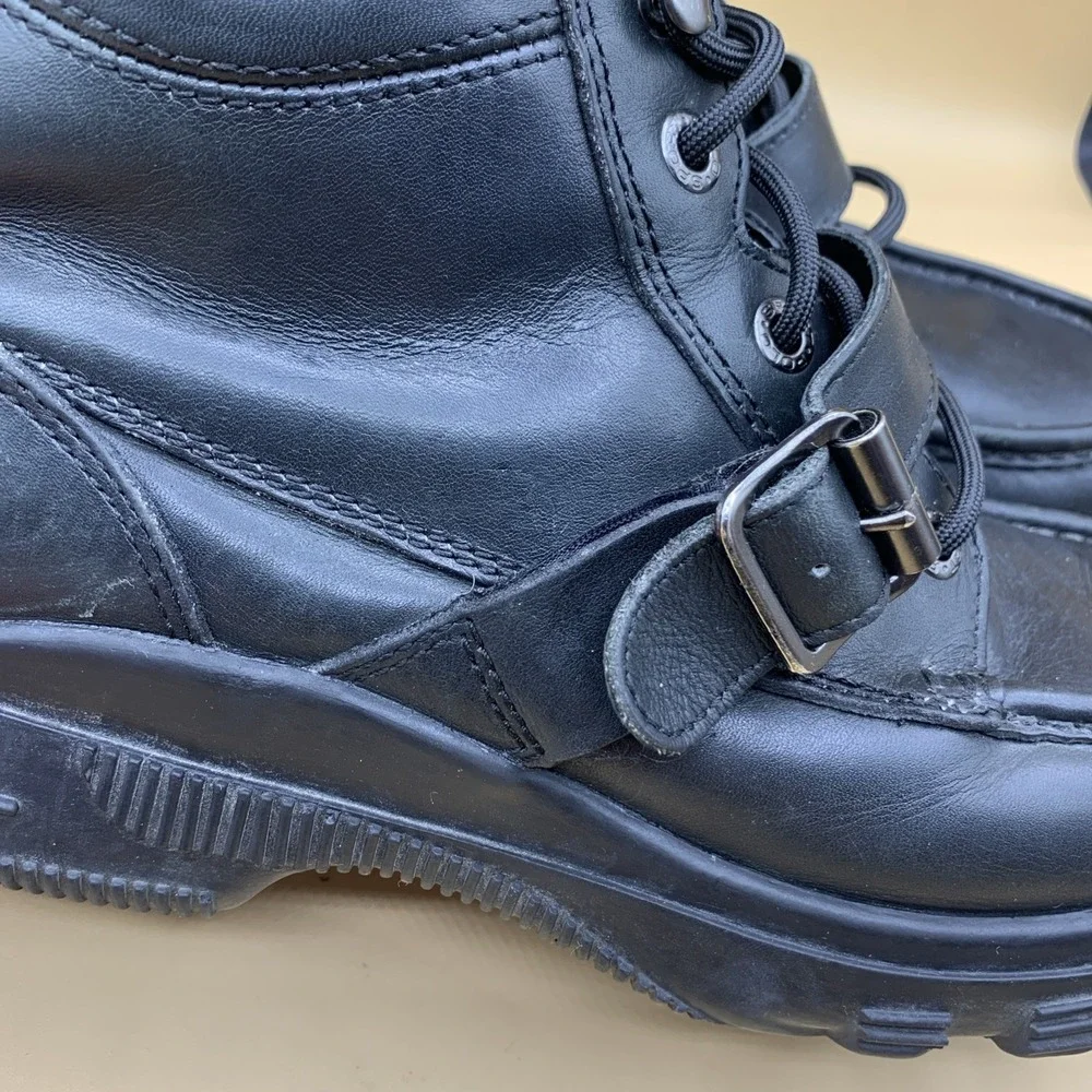 VTG Polo Sport Ralph Lauren Men's Boots Buckle/Lace Black Leather - Size 11D